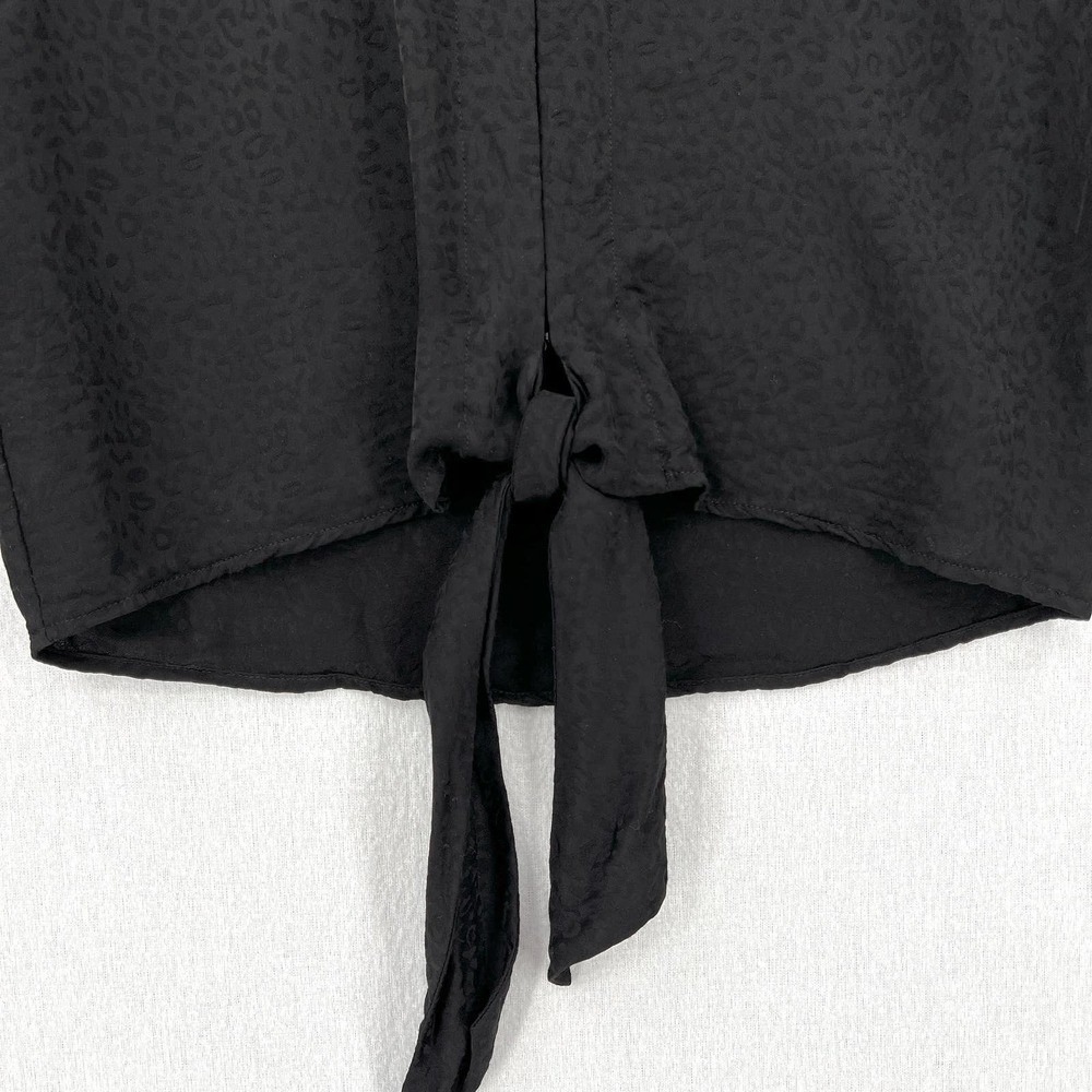 GOOD AMERICAN Leopard Jacquard Tie Front Top Womens Medium 2 Black Long Sleeve - Picture 5 of 16